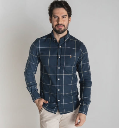Camisa Hombre Azul a Cuadros Grandes Combinados