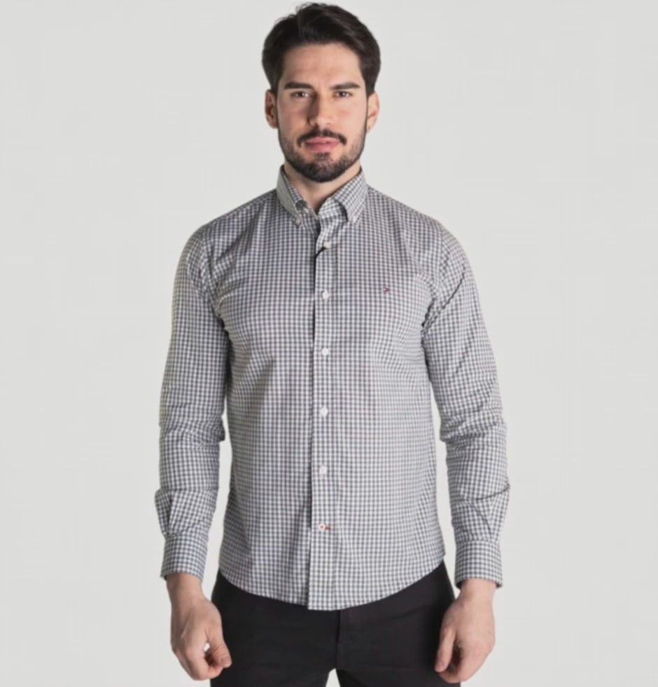 Camisa Hombre Gris a Cuadros TM