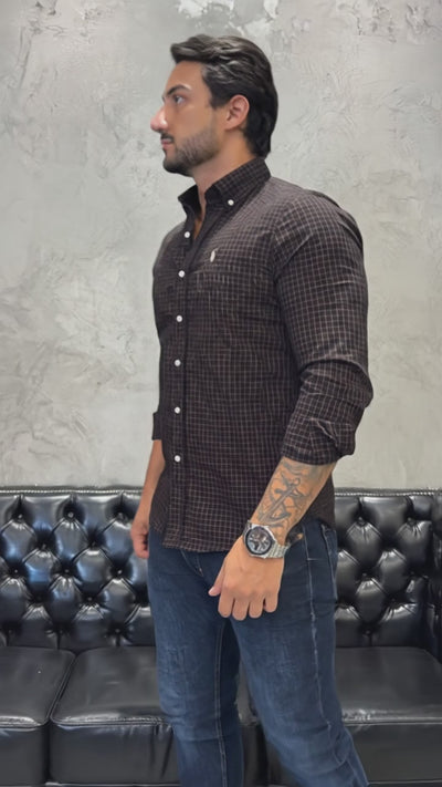 Camisa Hombre Marron a Cuadros Combinados