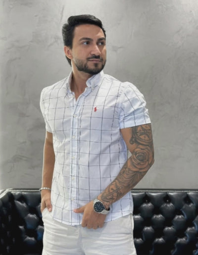 Camisa Hombre Blanca a Cuadros grandes manga corta
