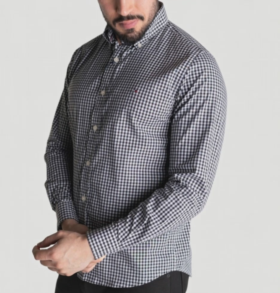 Camisa Hombre Negra a Cuadros TM