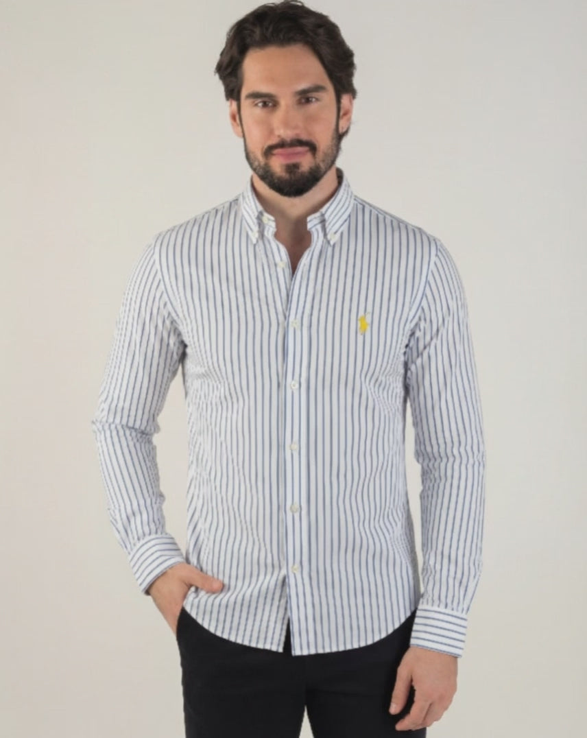 Cargar video: Camisa Hombre Rayas Azul Combinado