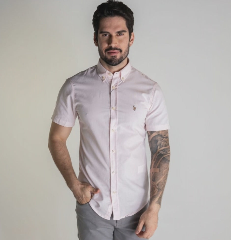 Camisa Hombre Rosada Manga Corta Rain