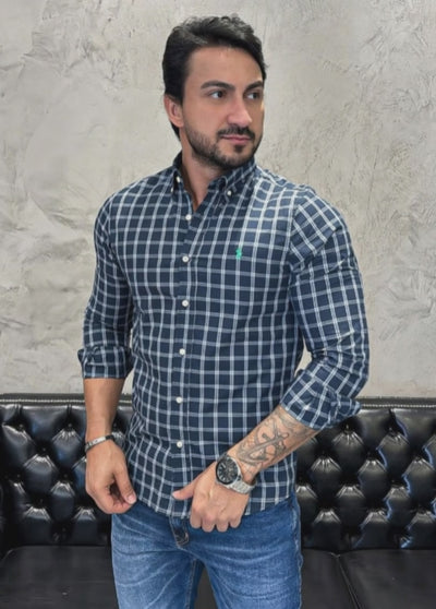 Camisa Hombre Oscuro cuadros combinados