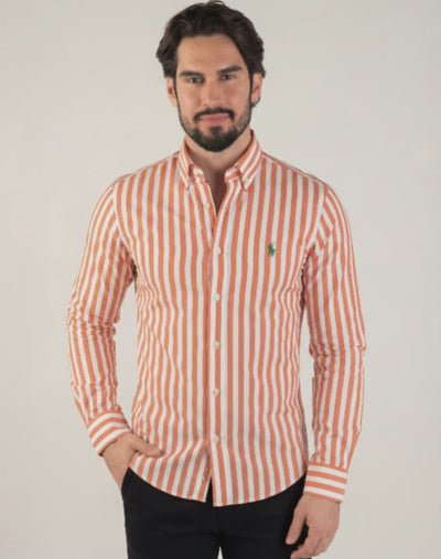 Camisa Hombre Rayas Naranja