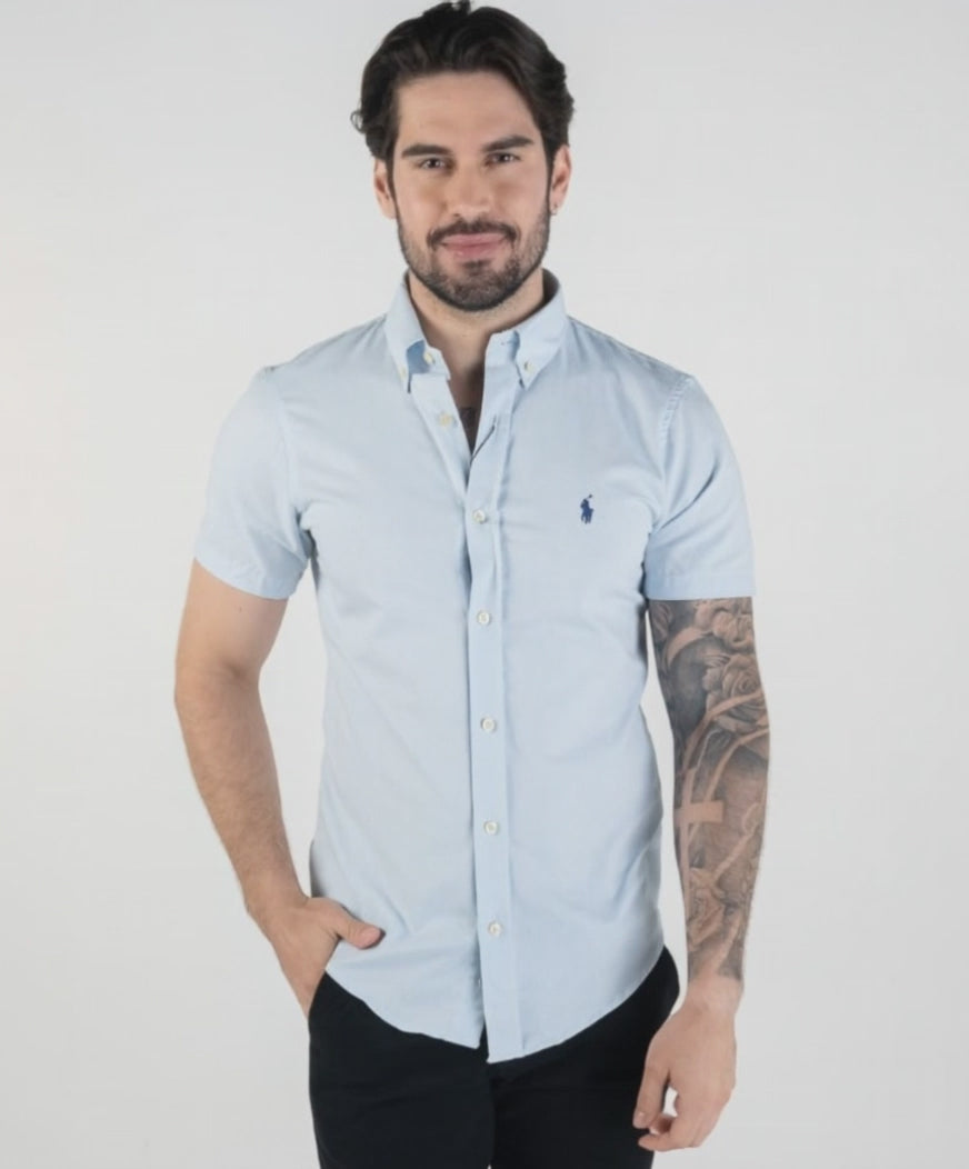 Camisa Hombre Azul Cielo Manga Corta Clasica