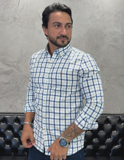 Camisa Hombre Blanca a Cuadros Combinados