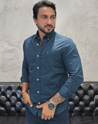 Camisa Hombre Oscuro a Cuadros Combinados
