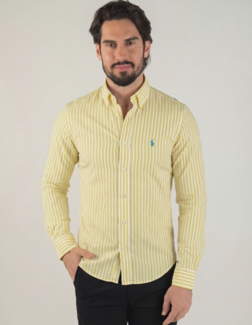 Cargar video: Camisa Hombre Rayas Amarillas