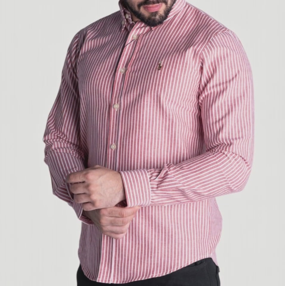 Camisa Hombre Rayas Rojas