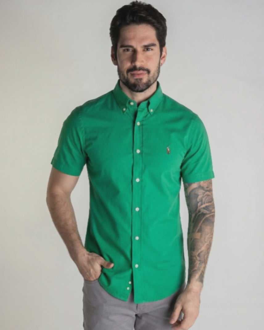 Cargar video: Camisa Hombre Verde Brasil Manga Corta Rain