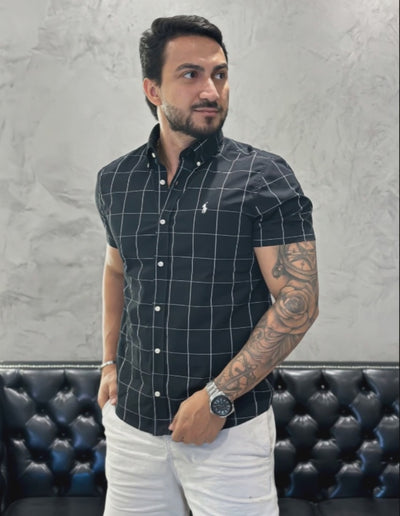 Camisa Hombre Negra a Cuadros grandes manga corta