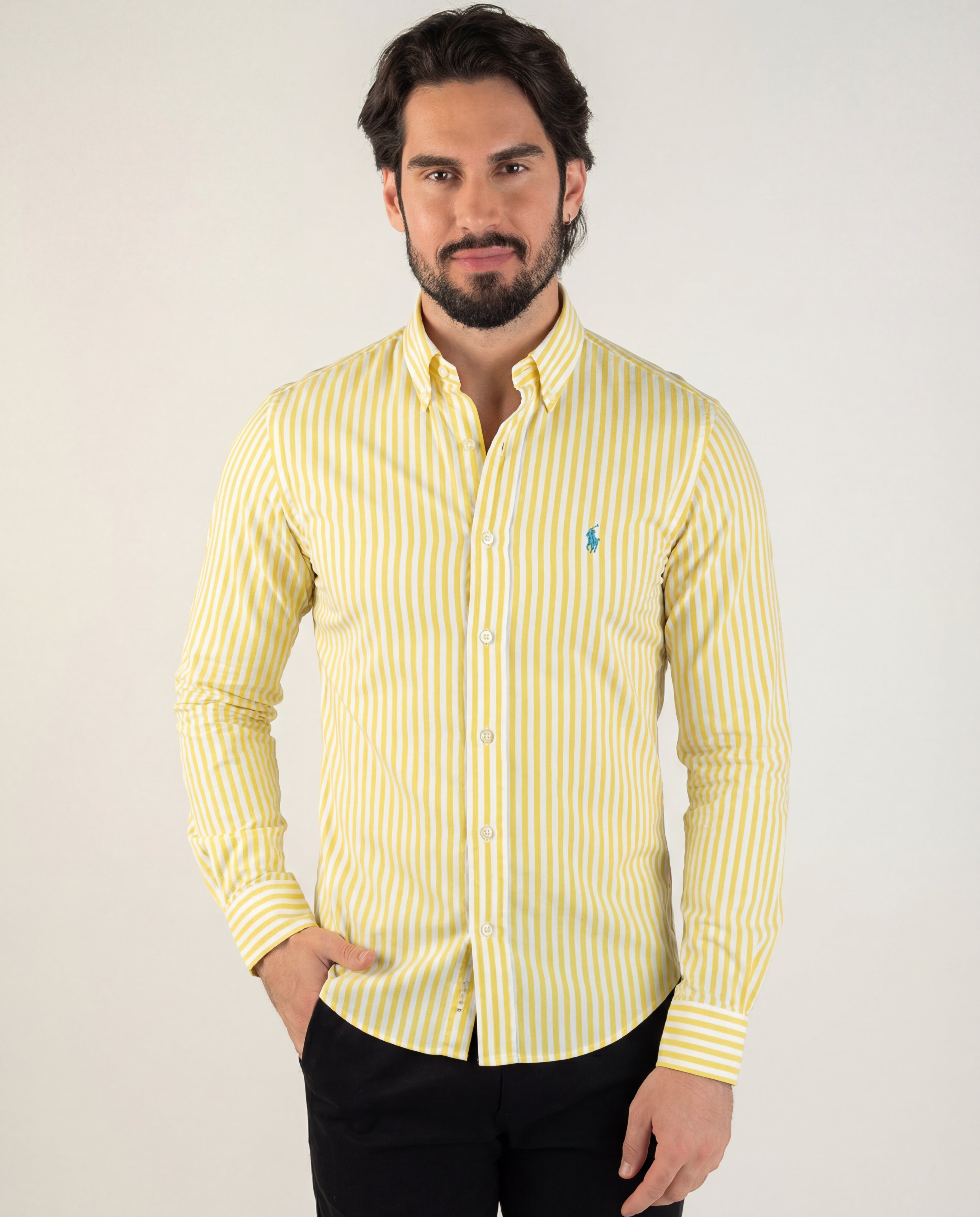 Camisa Hombre Rayas Amarillas