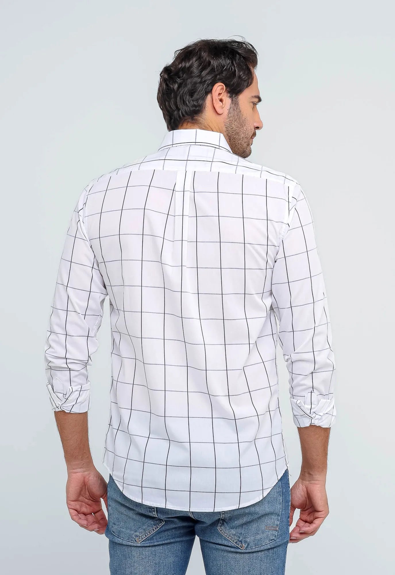 Camisa Hombre Blanco a Cuadros Grandes
