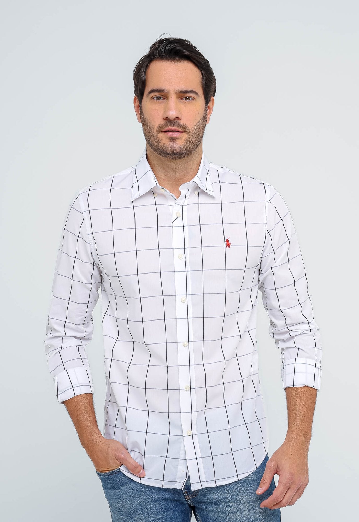 Camisa Hombre Blanco a Cuadros Grandes